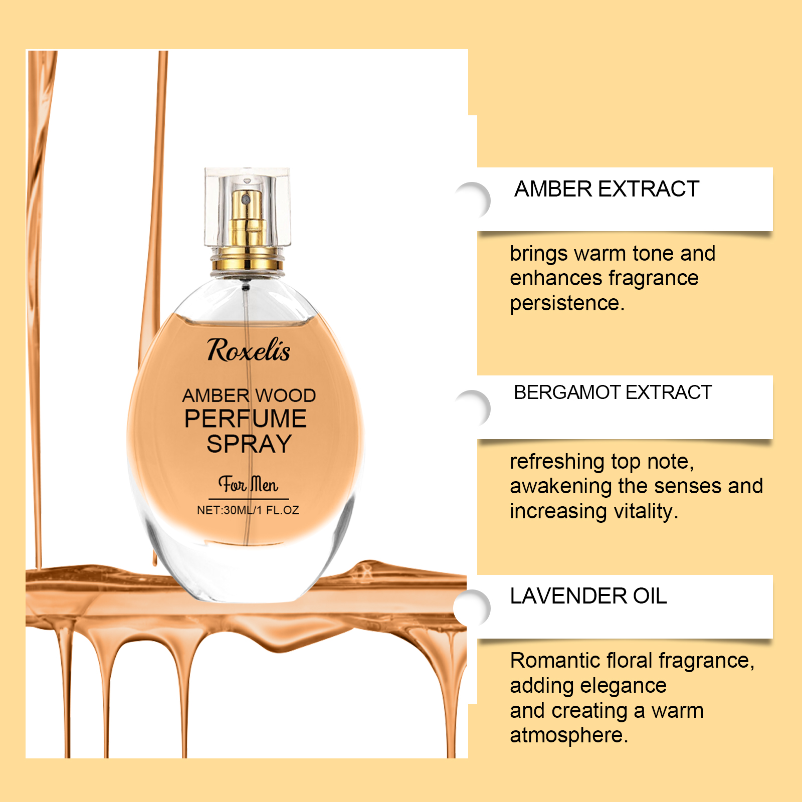 Amber Wood Perfume Spray Fresh Scent Radiates Charm Amber Natural Elegant Long Lasting Portable Perfume