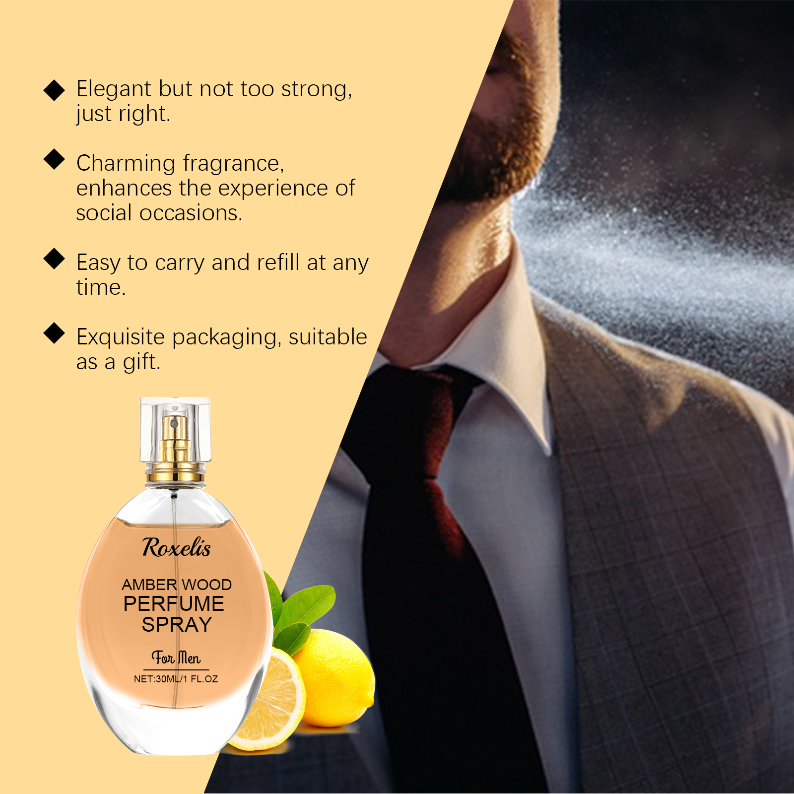 Amber Wood Perfume Spray Fresh Scent Radiates Charm Amber Natural Elegant Long Lasting Portable Perfume