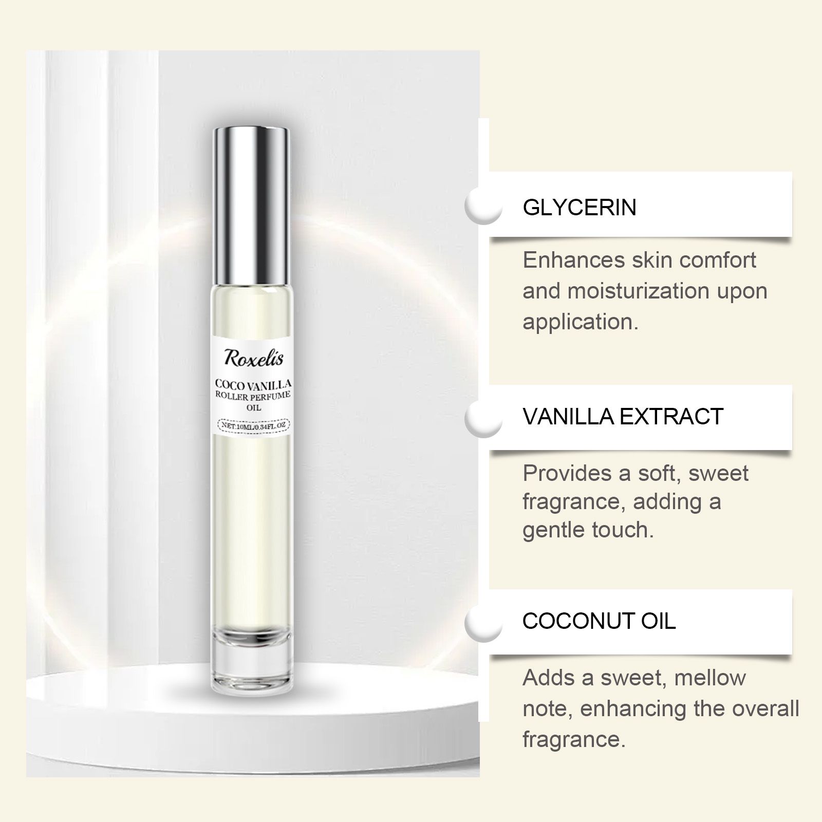 Coconut Vanilla Roll On Perfume Natural Long Lasting Portable For Daily Wear
