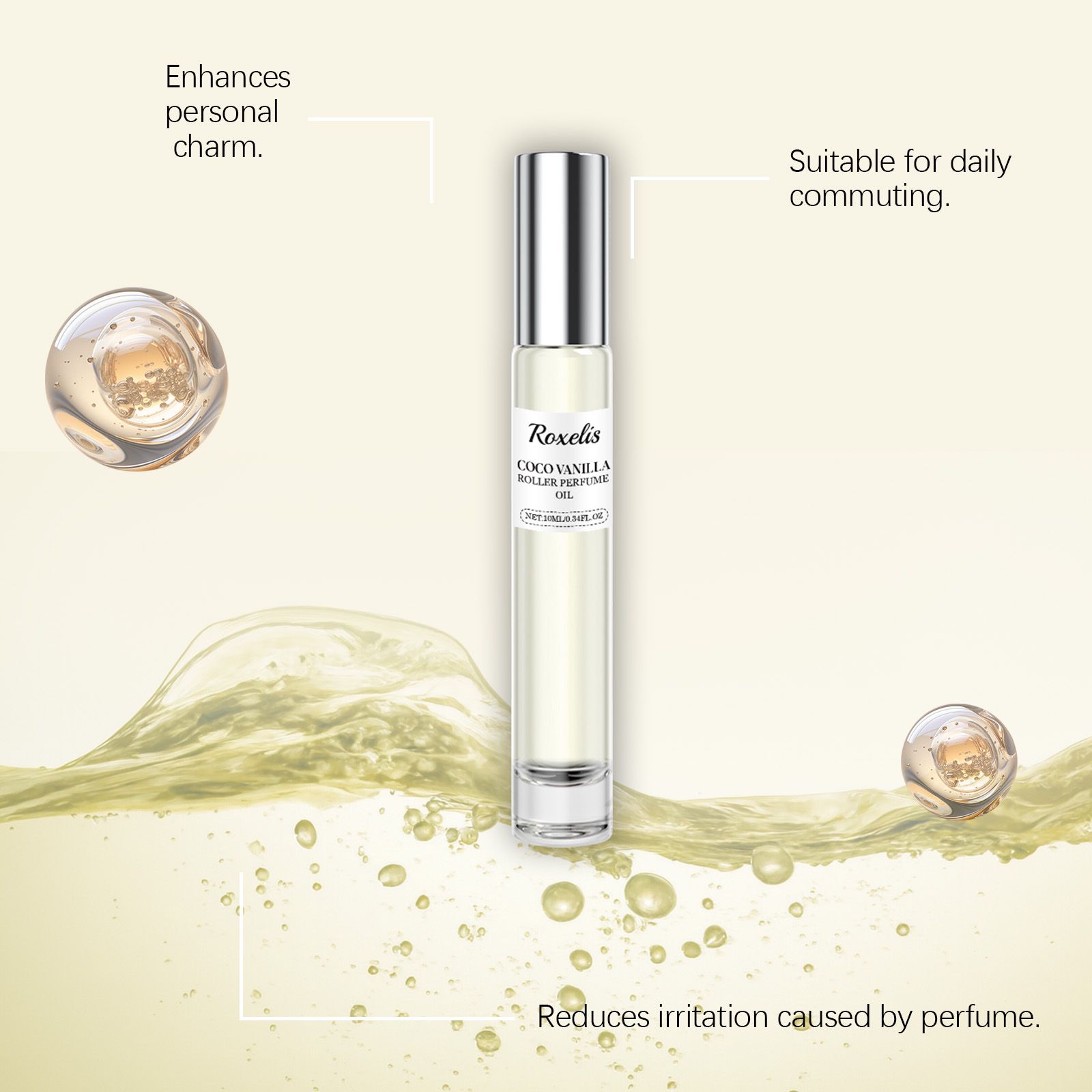 Coconut Vanilla Roll On Perfume Natural Long Lasting Portable For Daily Wear