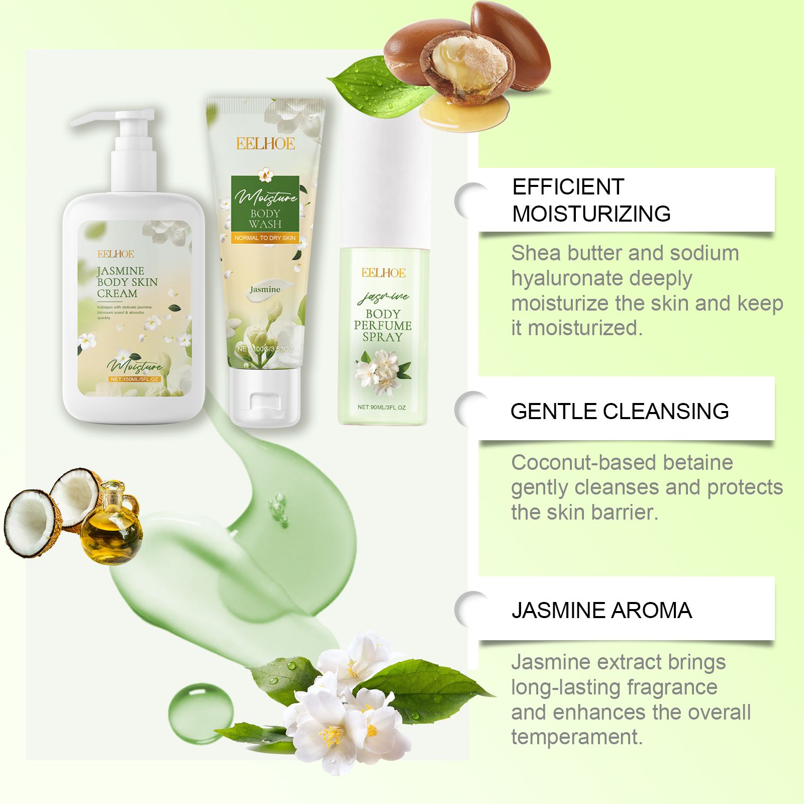 Jasmine Body Care Set With Body Wash Lotion And Perfume Spray For Daily Skin Care