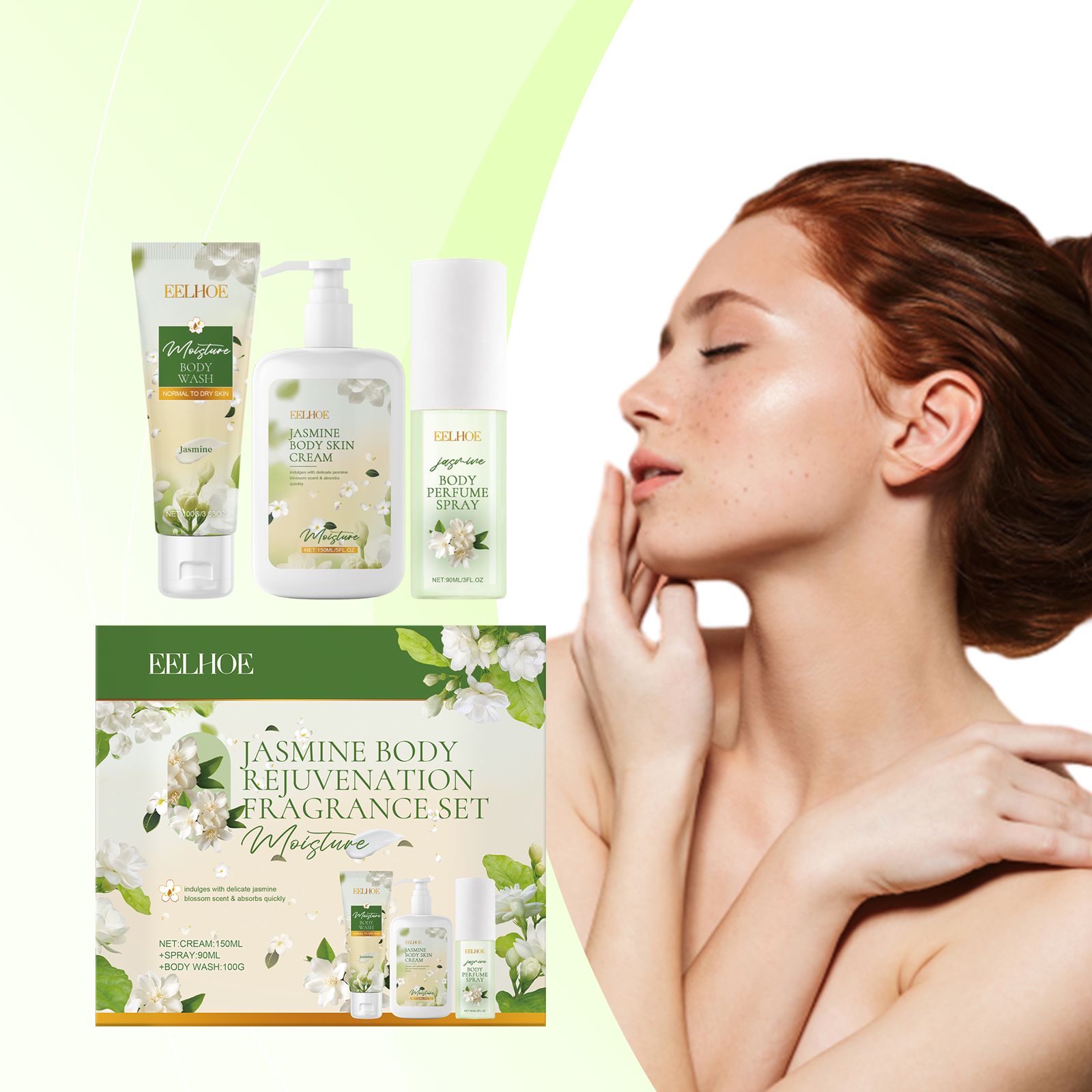 Jasmine Body Care Set With Body Wash Lotion And Perfume Spray For Daily Skin Care