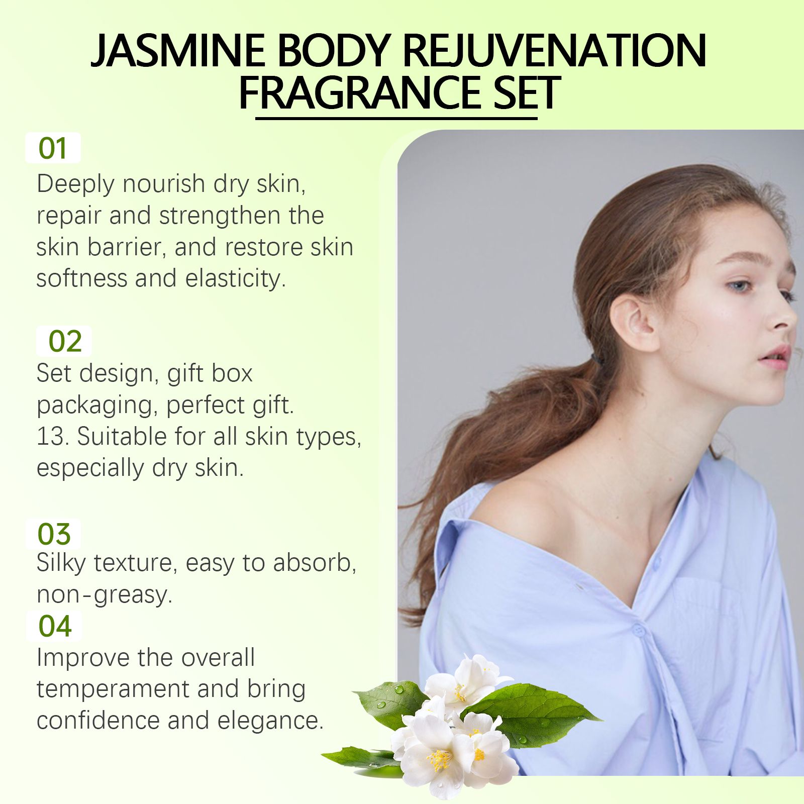 Jasmine Body Care Set With Body Wash Lotion And Perfume Spray For Daily Skin Care