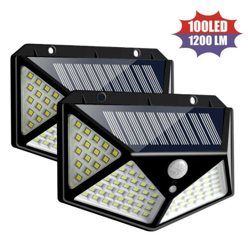 2Pcs 100 LED PIR Motion Sensor Solar Wall Light Outdoor Garden Lamp