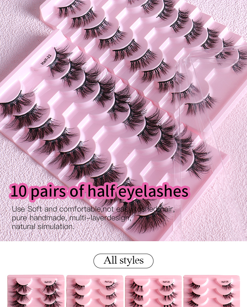 (Half~23) False Eyelashes Half Lashes Curl Faux Mink Lashes Fake Lashes Lightweight Fluffy Long Dramatic 10 Pairs Pack