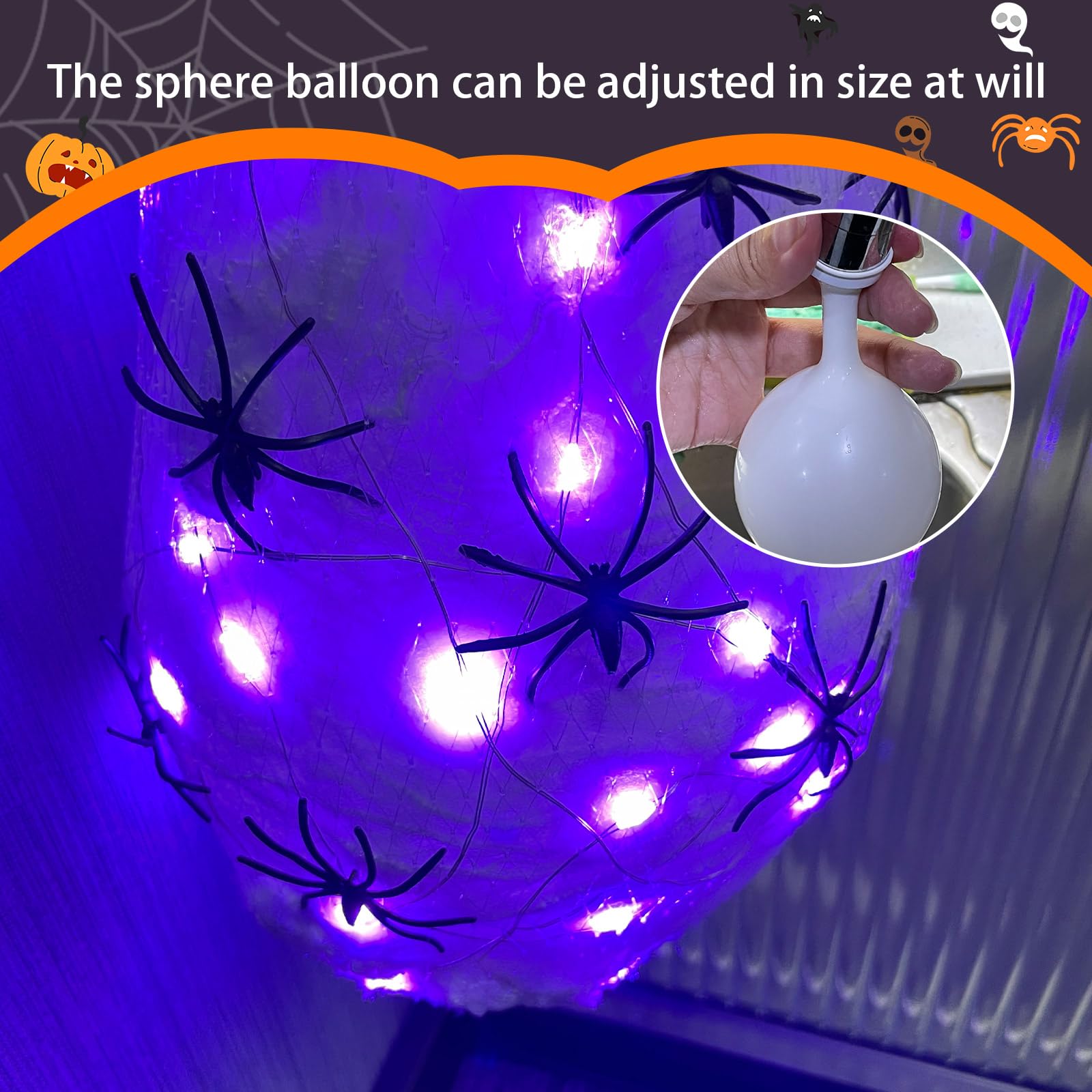 3pcs Hanging Spider Egg Sacs Decor LED Purple Glowing Spider Egg Web