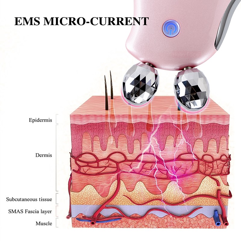 Facial Microcurrent Face Lift Massager EMS Skincare 3D Roller Massage Vibration Galvanic Beauty Apparatus Handheld Shaper Warm Vibration Women Gifts