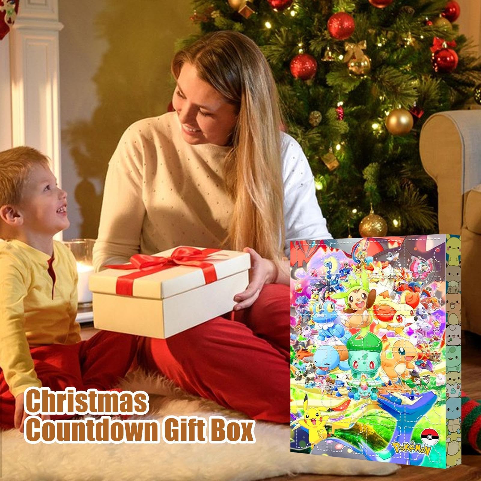 Christmas Countdown Advent Calendar with 24PCS Pokemon Cartoon Animal Character Figures Cute Toy Blind Box Doll Ornaments Play Set for Kids Boys Girls