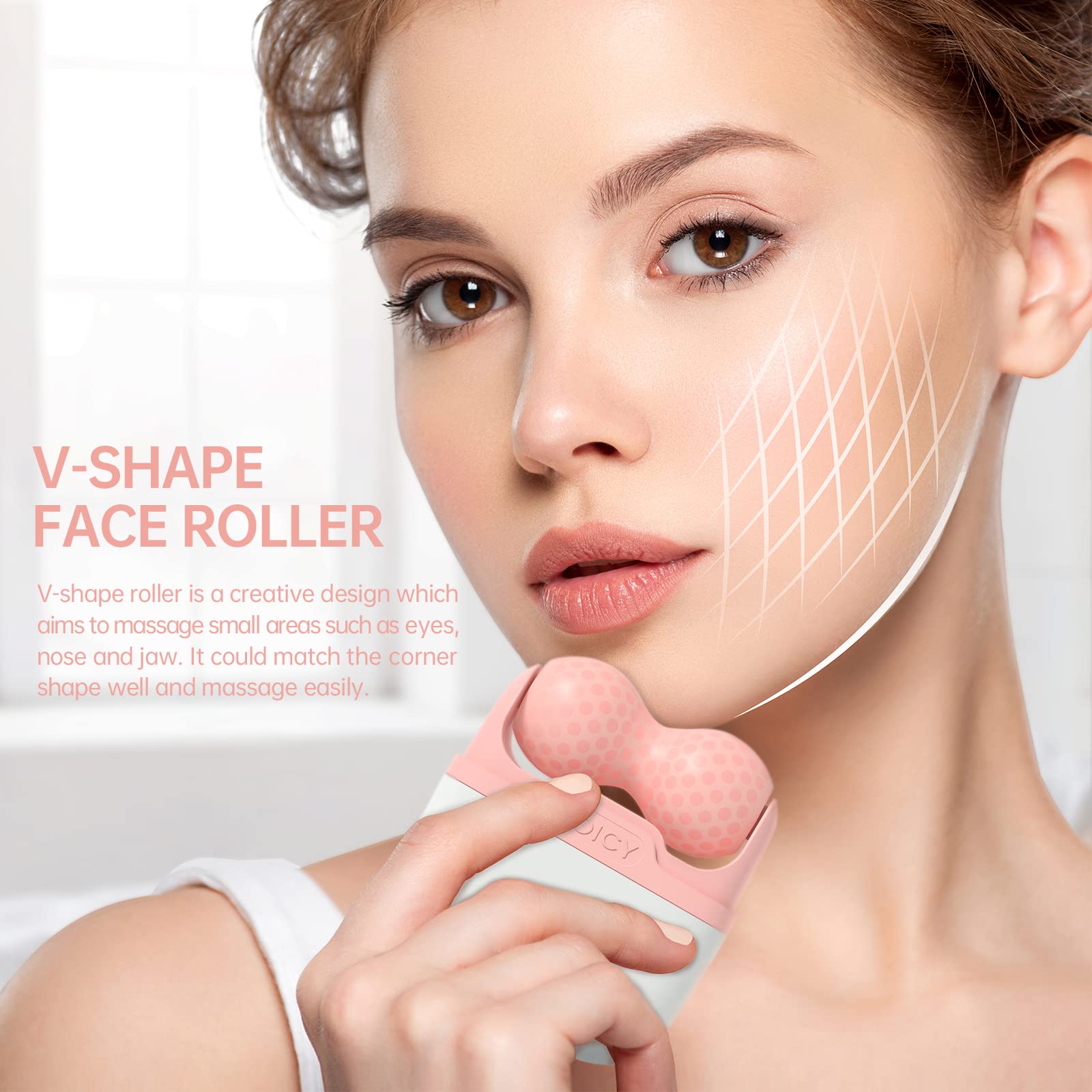 SOICY S30 2-in-1 Ice Roller Pink Facial Massager Skincare Rollers for Face and Eyes
