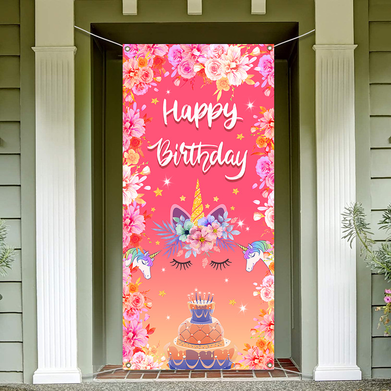 Happy Birthday Cake Garden Banner Unicorn Cartoon Printing Outdoor Sign Lawn Sign House Sign Poster Party Decoration