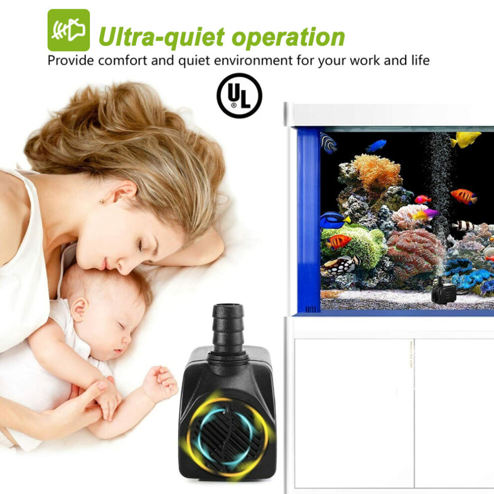 (180 LPH) Mini Submersible Water Pump Ultra Quiet Fountain Water Pump for Aquarium Fish Tank Pond Statuary Hydroponics Indoor Outdoor Fountain