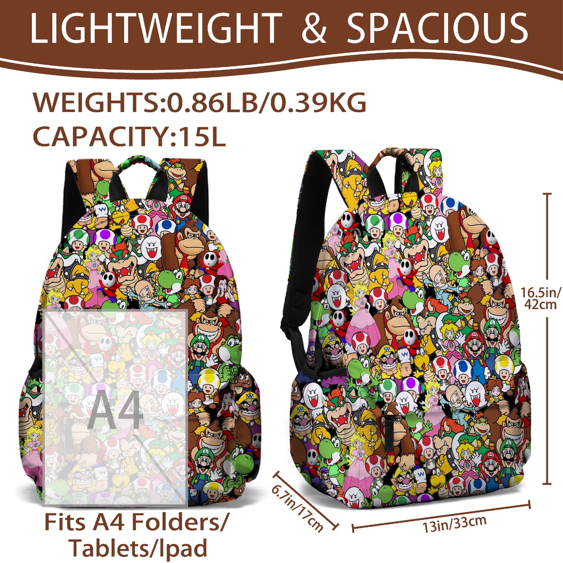 (Backpack) Super Mario Nintendo Backpack For Boys & Girls | Kids Toad Mushroom School Rucksack
