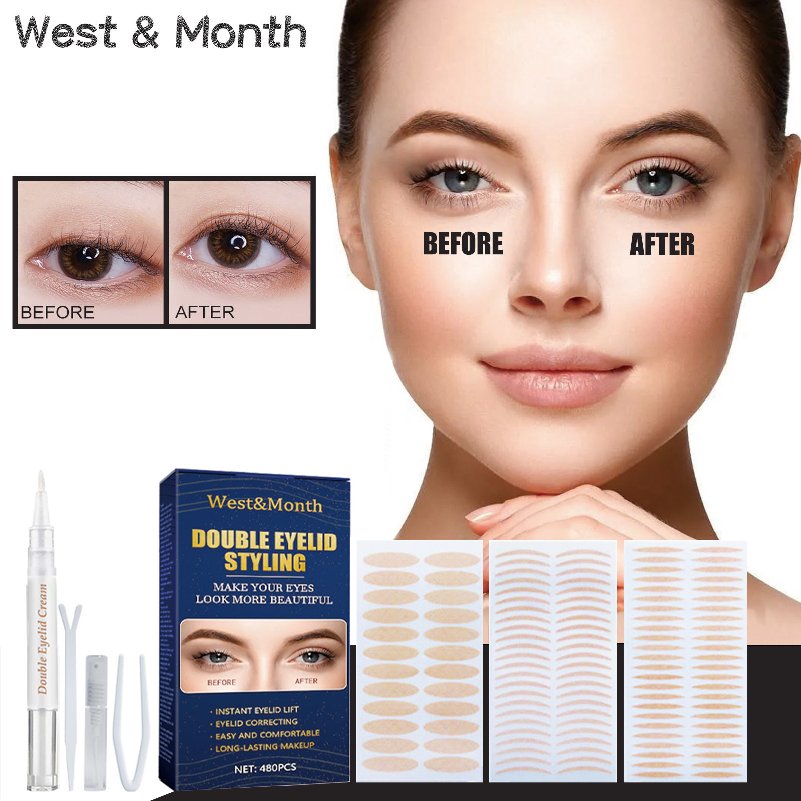 Double Eyelid Tape Self Adhesive Sticker Invisible Lace Mesh Eyelid Paste Natural Strips Olive-Shaped Eye Lift Lasting Waterproof Makeup Tools Different Sizes