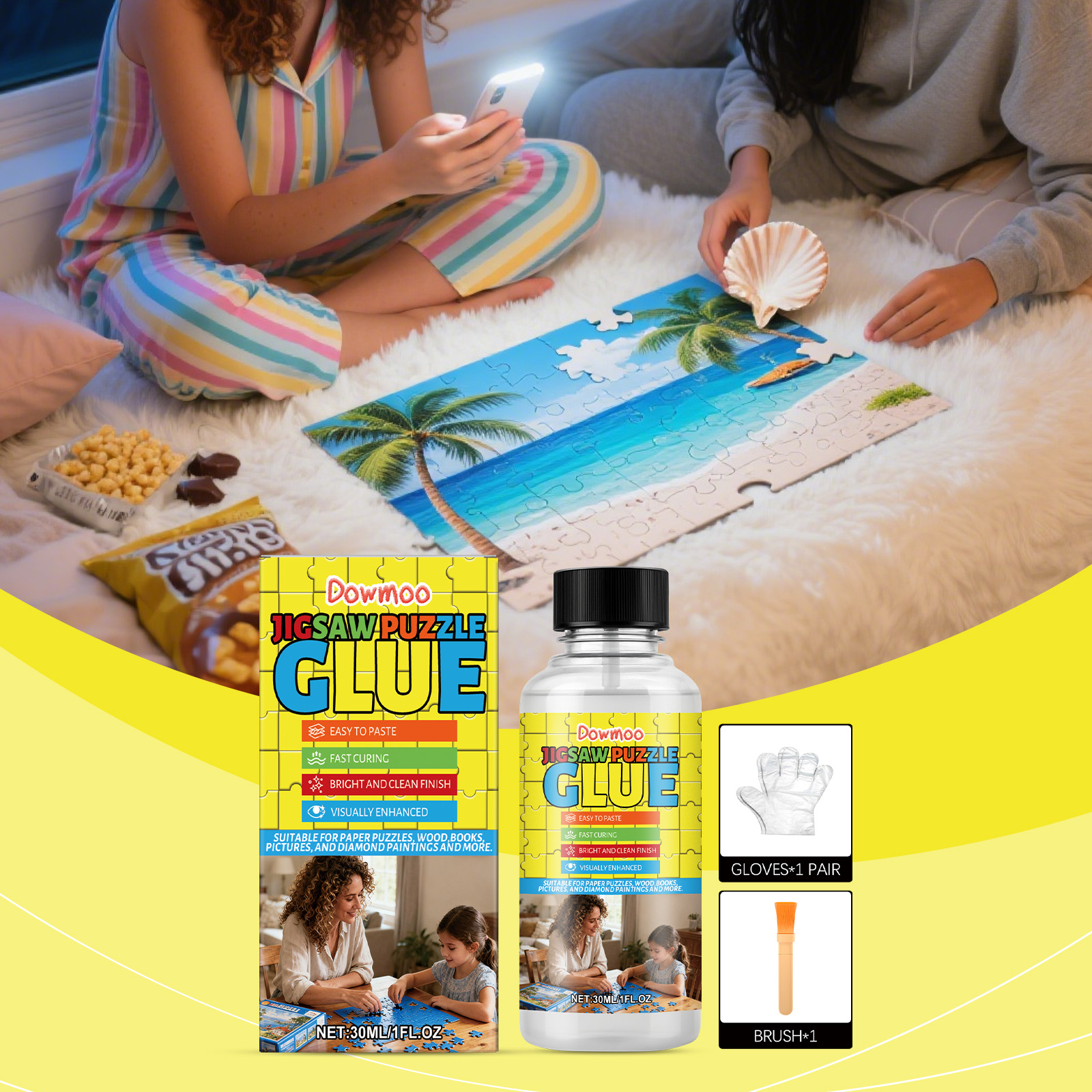 (Yellow) Puzzle Glue Handmade DIY Puzzle Transparent Adhesive Student Office Creative Production Convenient Glue