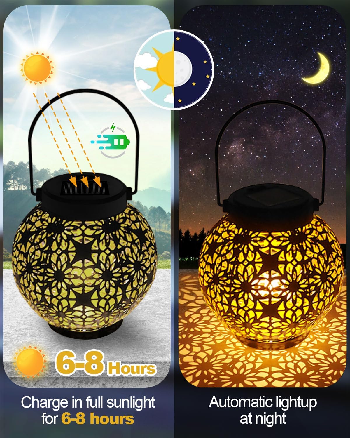 (Butterfly) Newest Solar Lanterns Light 2 Pack Solar Lanterns Garden Ornaments Outdoor with Beautiful Pattern IP44 Hanging Solar Lights Outdoor Garden for Outside