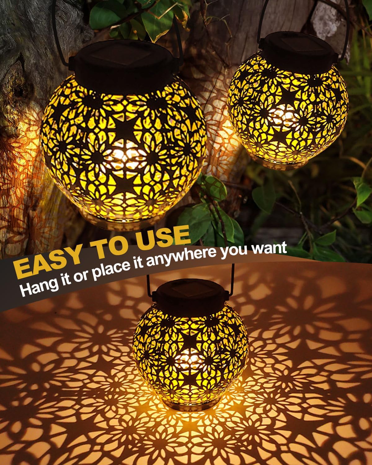 (Butterfly) Newest Solar Lanterns Light 2 Pack Solar Lanterns Garden Ornaments Outdoor with Beautiful Pattern IP44 Hanging Solar Lights Outdoor Garden for Outside
