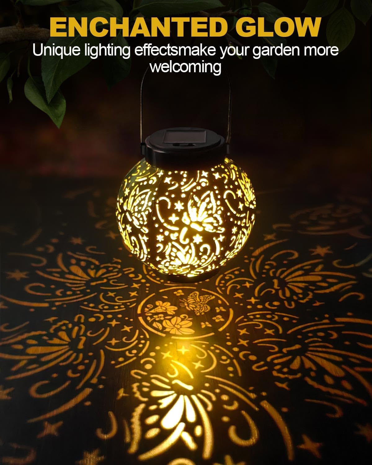 (Butterfly) Newest Solar Lanterns Light 2 Pack Solar Lanterns Garden Ornaments Outdoor with Beautiful Pattern IP44 Hanging Solar Lights Outdoor Garden for Outside