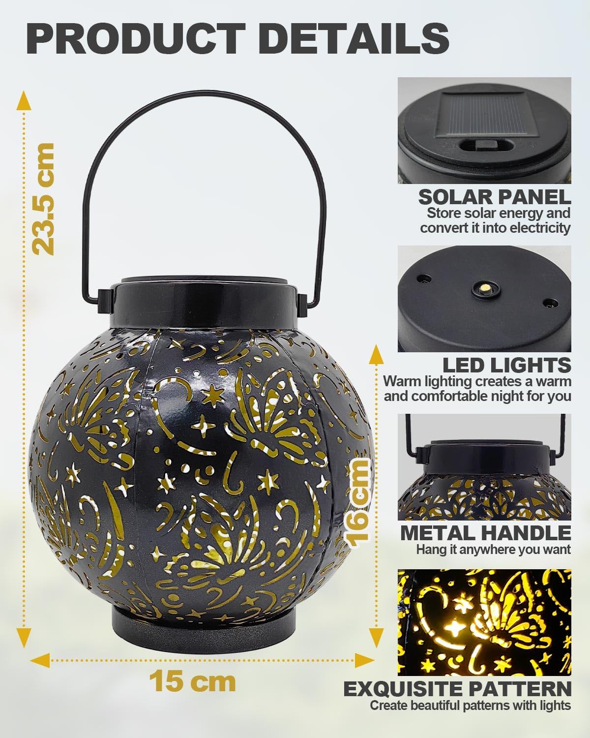 (Butterfly) Newest Solar Lanterns Light 2 Pack Solar Lanterns Garden Ornaments Outdoor with Beautiful Pattern IP44 Hanging Solar Lights Outdoor Garden for Outside