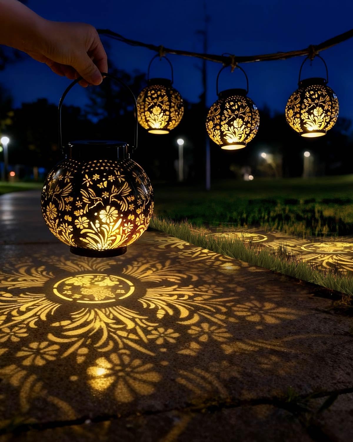 (Butterfly) Newest Solar Lanterns Light 2 Pack Solar Lanterns Garden Ornaments Outdoor with Beautiful Pattern IP44 Hanging Solar Lights Outdoor Garden for Outside