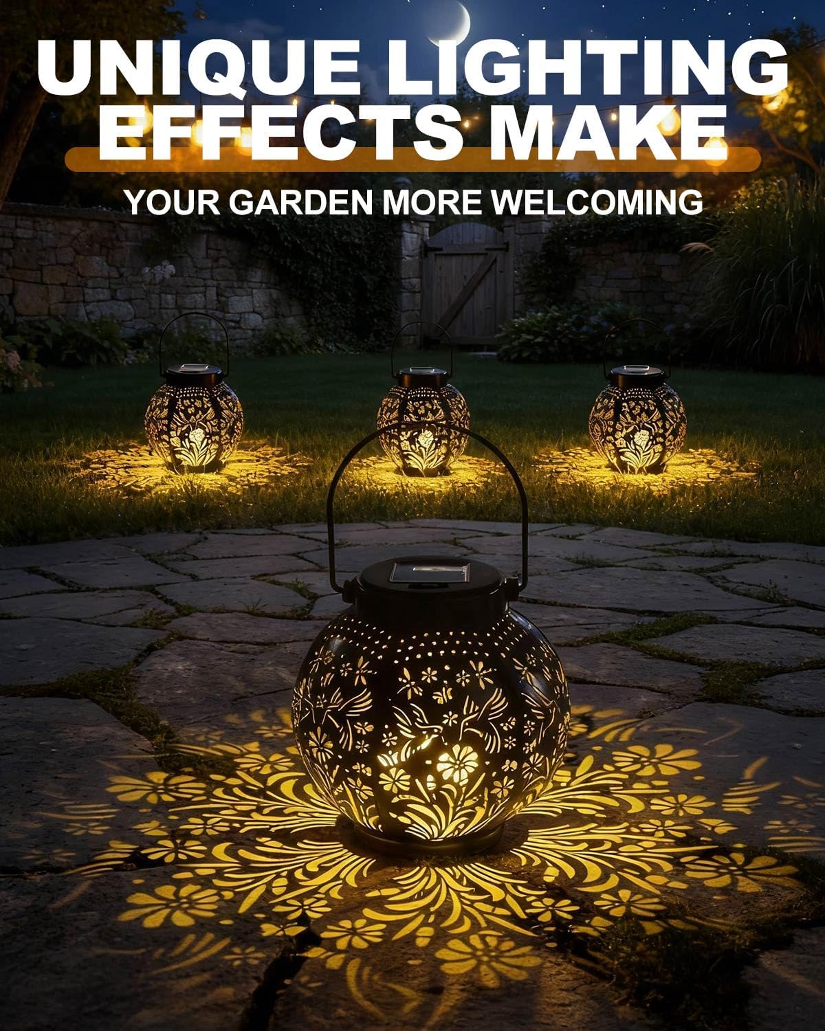 (Butterfly) Newest Solar Lanterns Light 2 Pack Solar Lanterns Garden Ornaments Outdoor with Beautiful Pattern IP44 Hanging Solar Lights Outdoor Garden for Outside