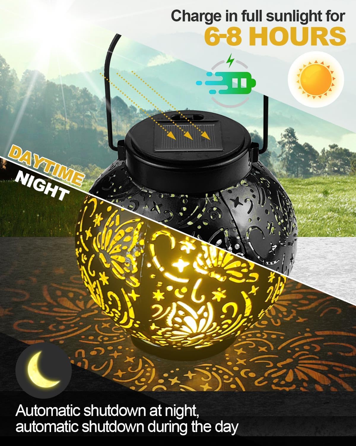 (Butterfly) Newest Solar Lanterns Light 2 Pack Solar Lanterns Garden Ornaments Outdoor with Beautiful Pattern IP44 Hanging Solar Lights Outdoor Garden for Outside