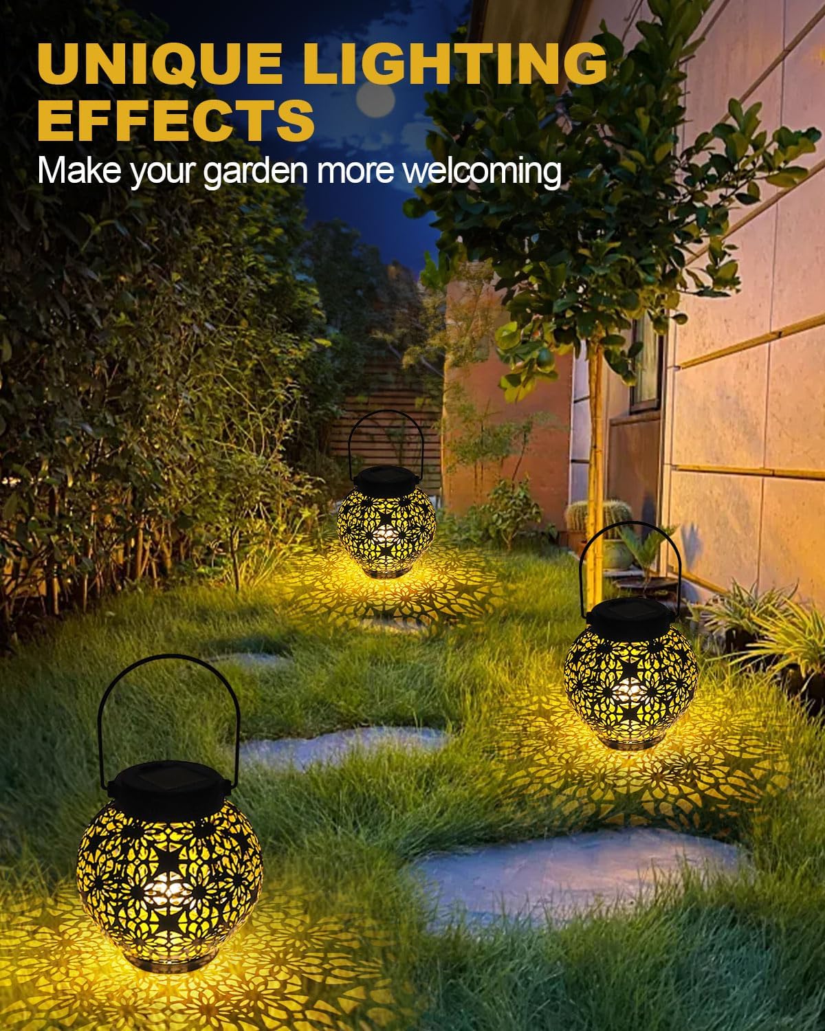 (Butterfly) Newest Solar Lanterns Light 2 Pack Solar Lanterns Garden Ornaments Outdoor with Beautiful Pattern IP44 Hanging Solar Lights Outdoor Garden for Outside