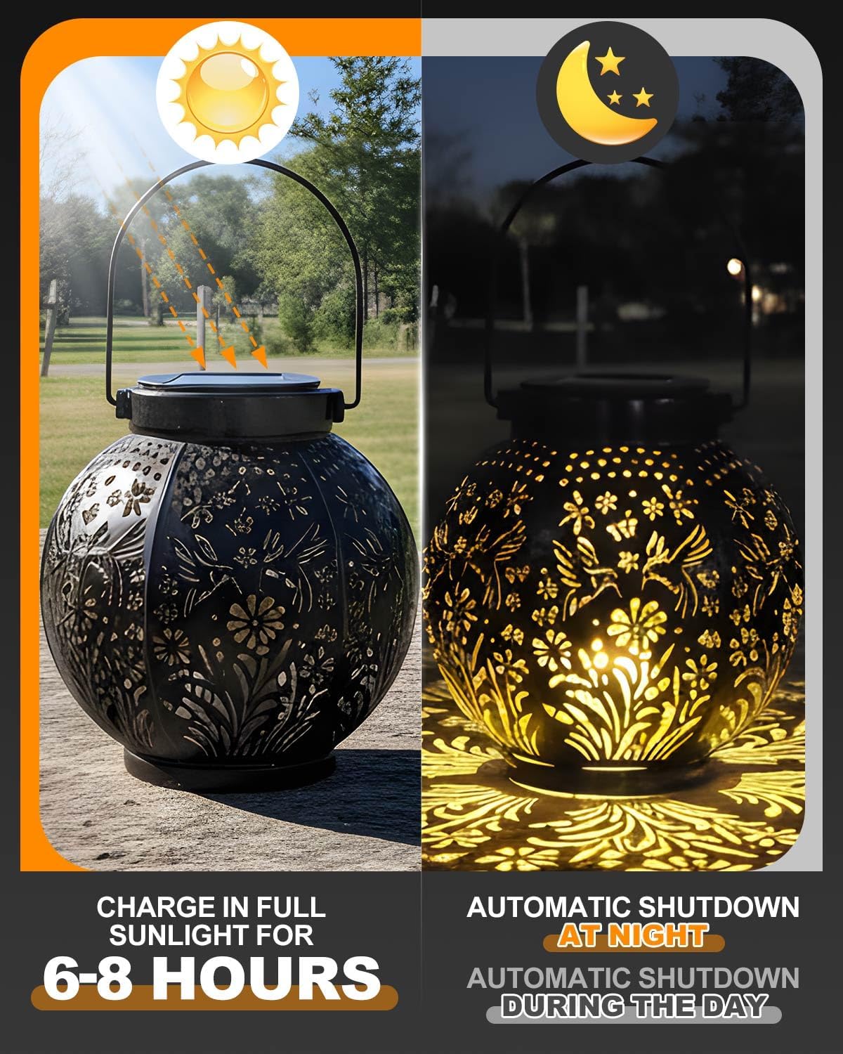 (Butterfly) Newest Solar Lanterns Light 2 Pack Solar Lanterns Garden Ornaments Outdoor with Beautiful Pattern IP44 Hanging Solar Lights Outdoor Garden for Outside