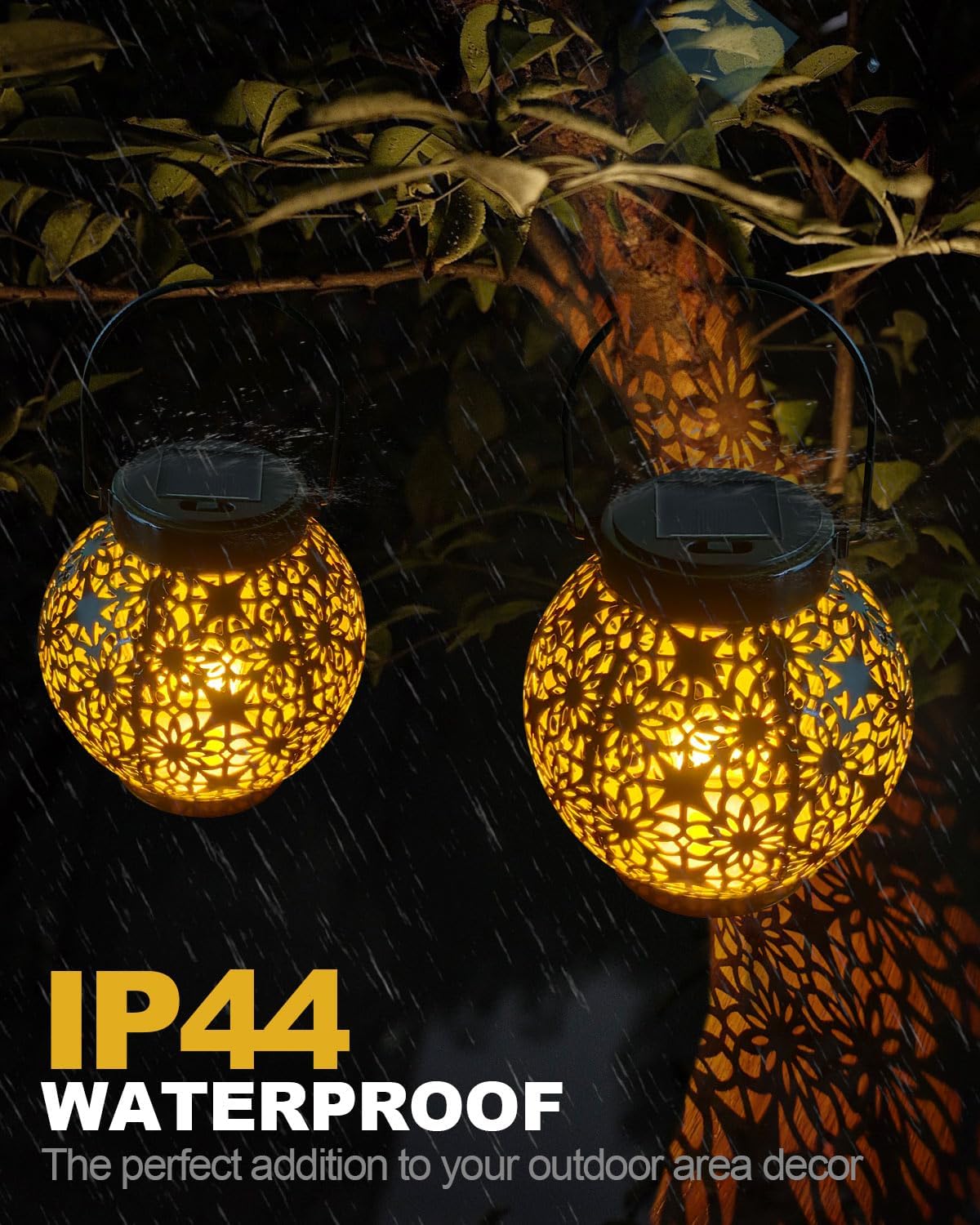 (Butterfly) Newest Solar Lanterns Light 2 Pack Solar Lanterns Garden Ornaments Outdoor with Beautiful Pattern IP44 Hanging Solar Lights Outdoor Garden for Outside
