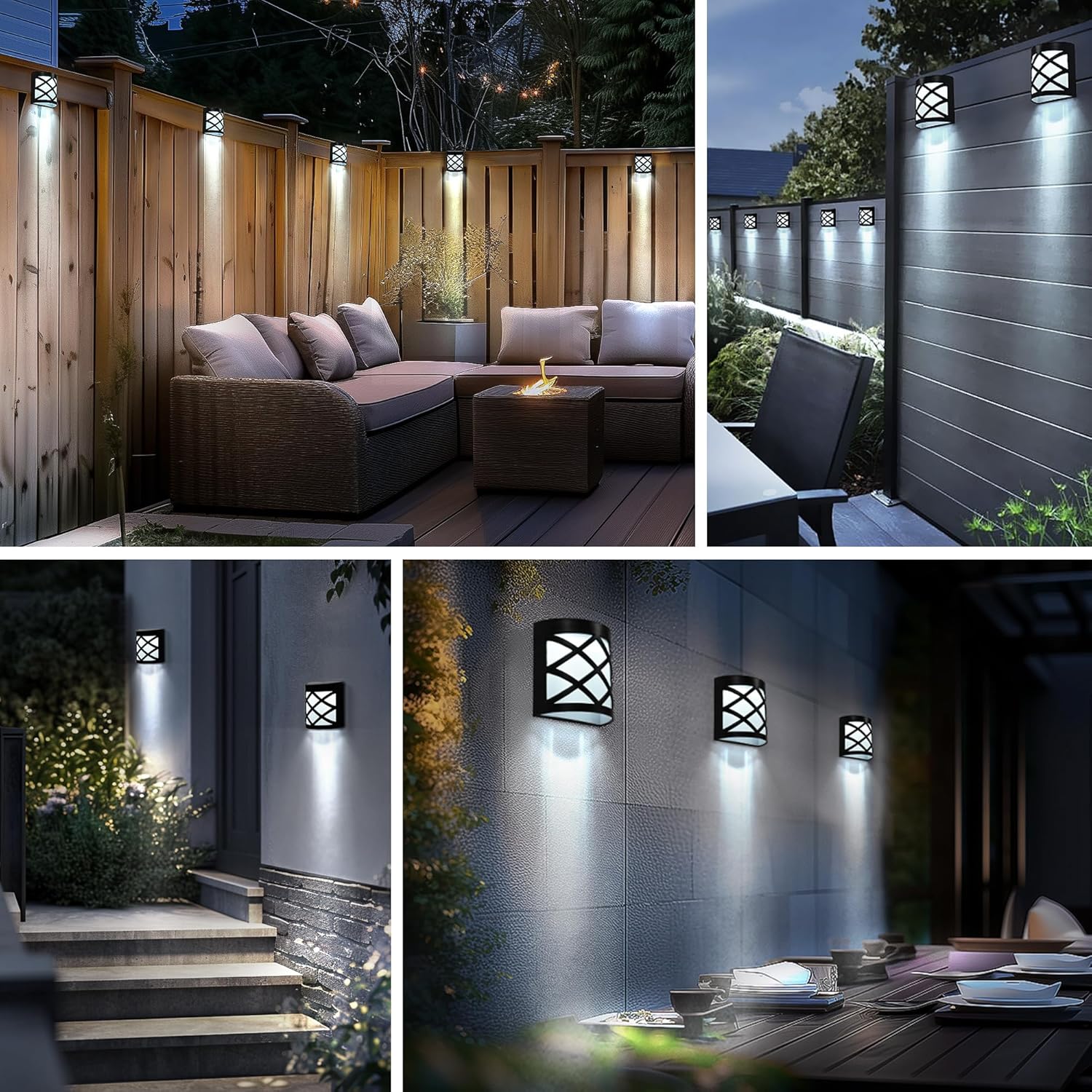 (8 PCS) Solar Wall and Fence Lights 4 Packs Waterproof 6 LED Deck Lights Decorative Outdoor for Fence Deck Patio Stairs Yard Pathway Cold White
