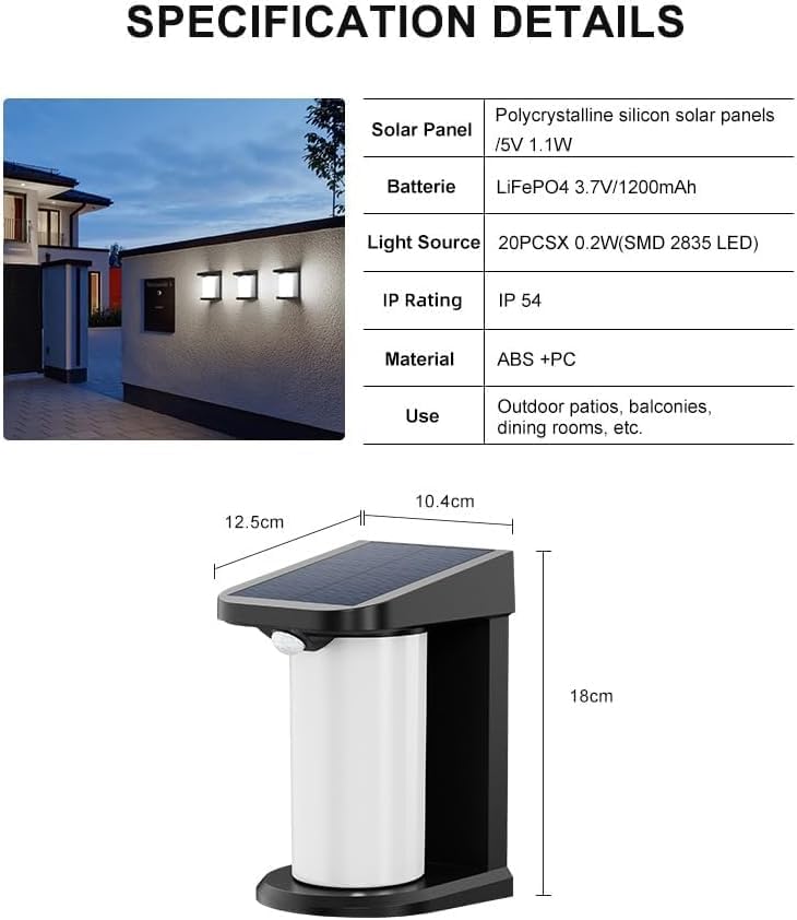 Solar Wall Light, Solar Security Lights Outdoor Garden Wall Waterproof Steel Fence Light Wireless Solar Wall Lights Outdoor Garden Easy Fit Patio Terrace Frontd