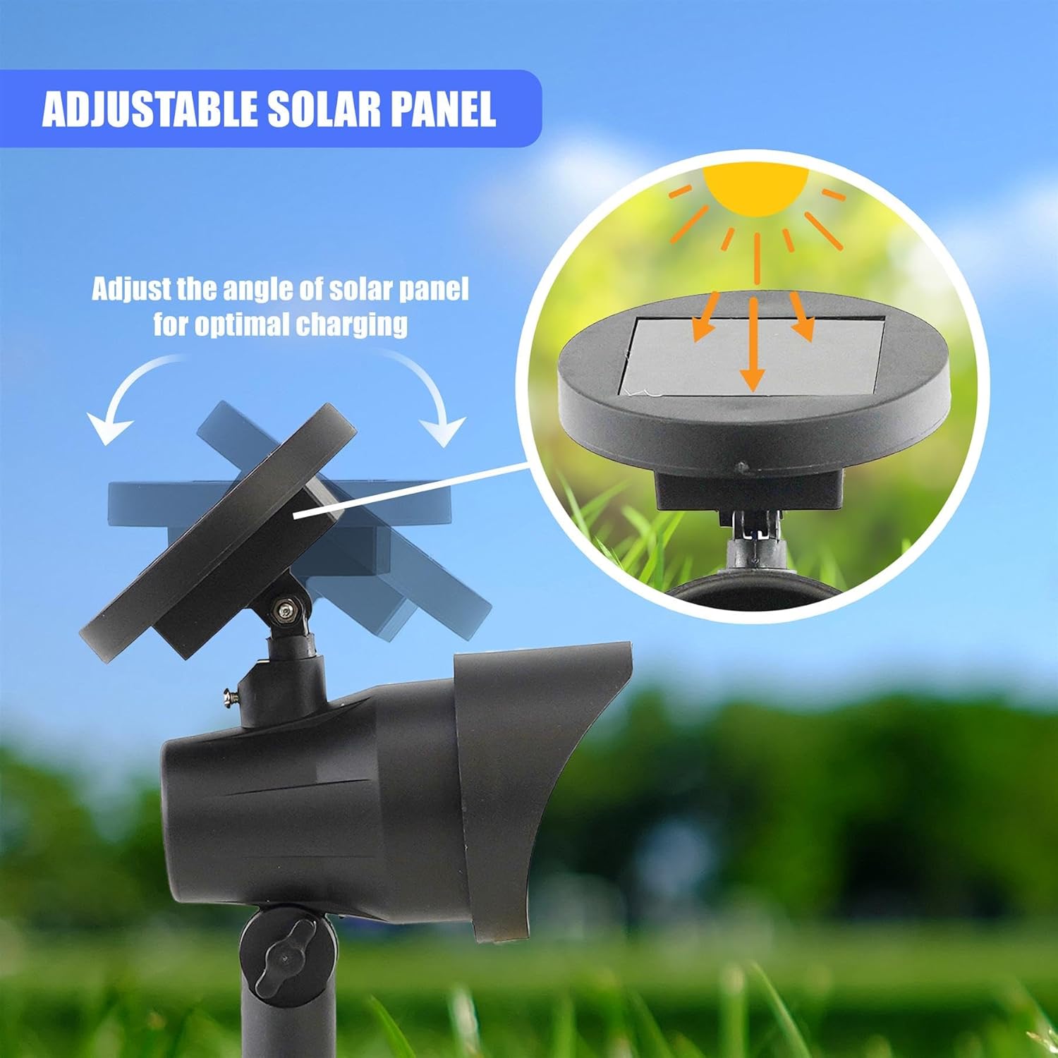 Adjustable Solar Spot Lights with Stakes Set of 2 Warm White LED Black Auto On Off Dusk to Dawn Water Weather Resistant Solar Garden Lights for Outdoor 
