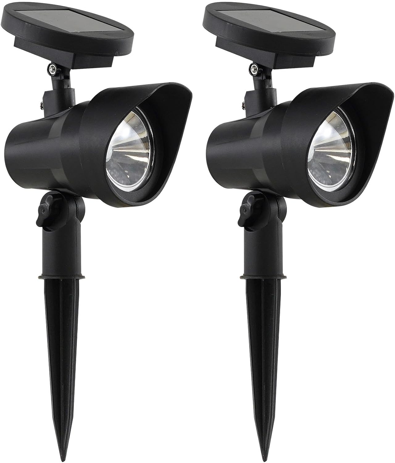 Adjustable Solar Spot Lights with Stakes Set of 2 Warm White LED Black Auto On Off Dusk to Dawn Water Weather Resistant Solar Garden Lights for Outdoor 
