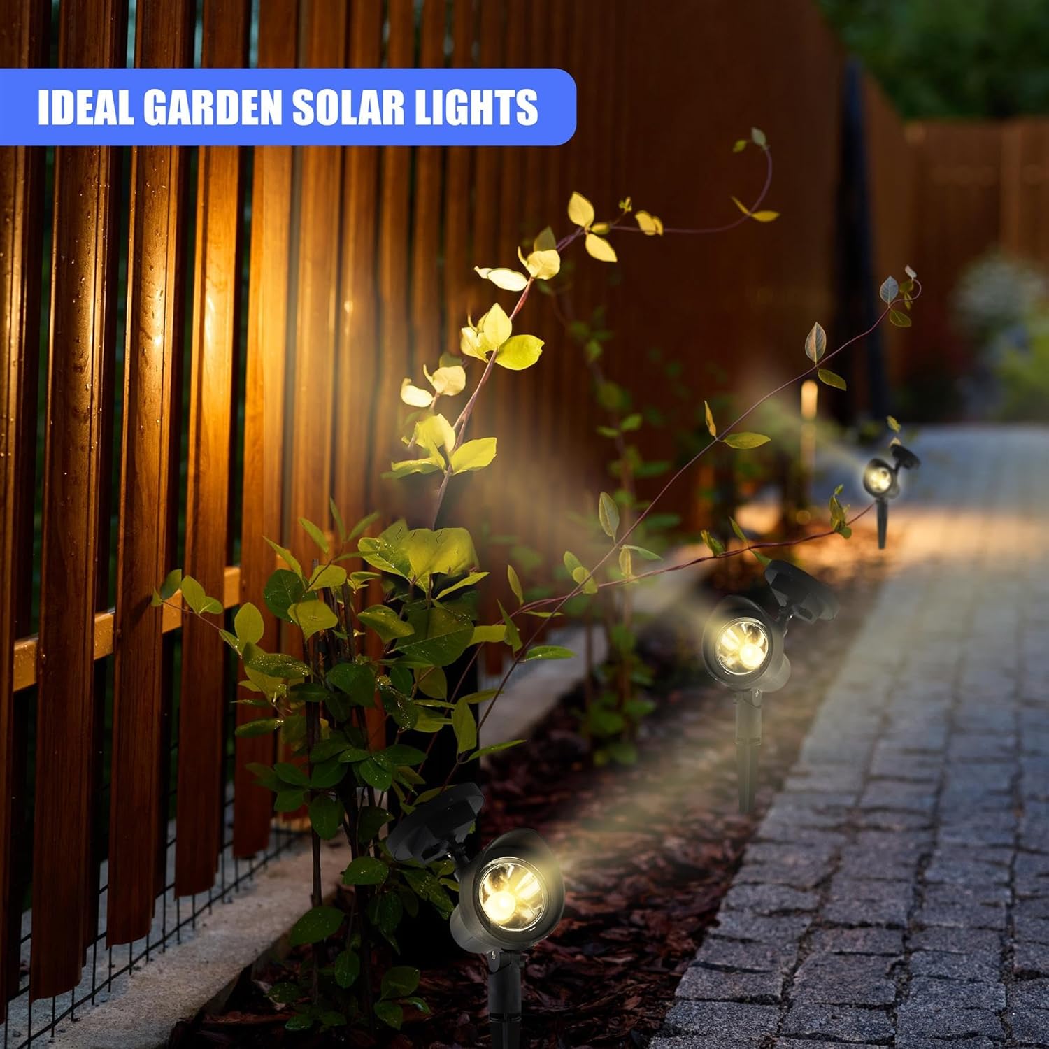 Adjustable Solar Spot Lights with Stakes Set of 2 Warm White LED Black Auto On Off Dusk to Dawn Water Weather Resistant Solar Garden Lights for Outdoor 