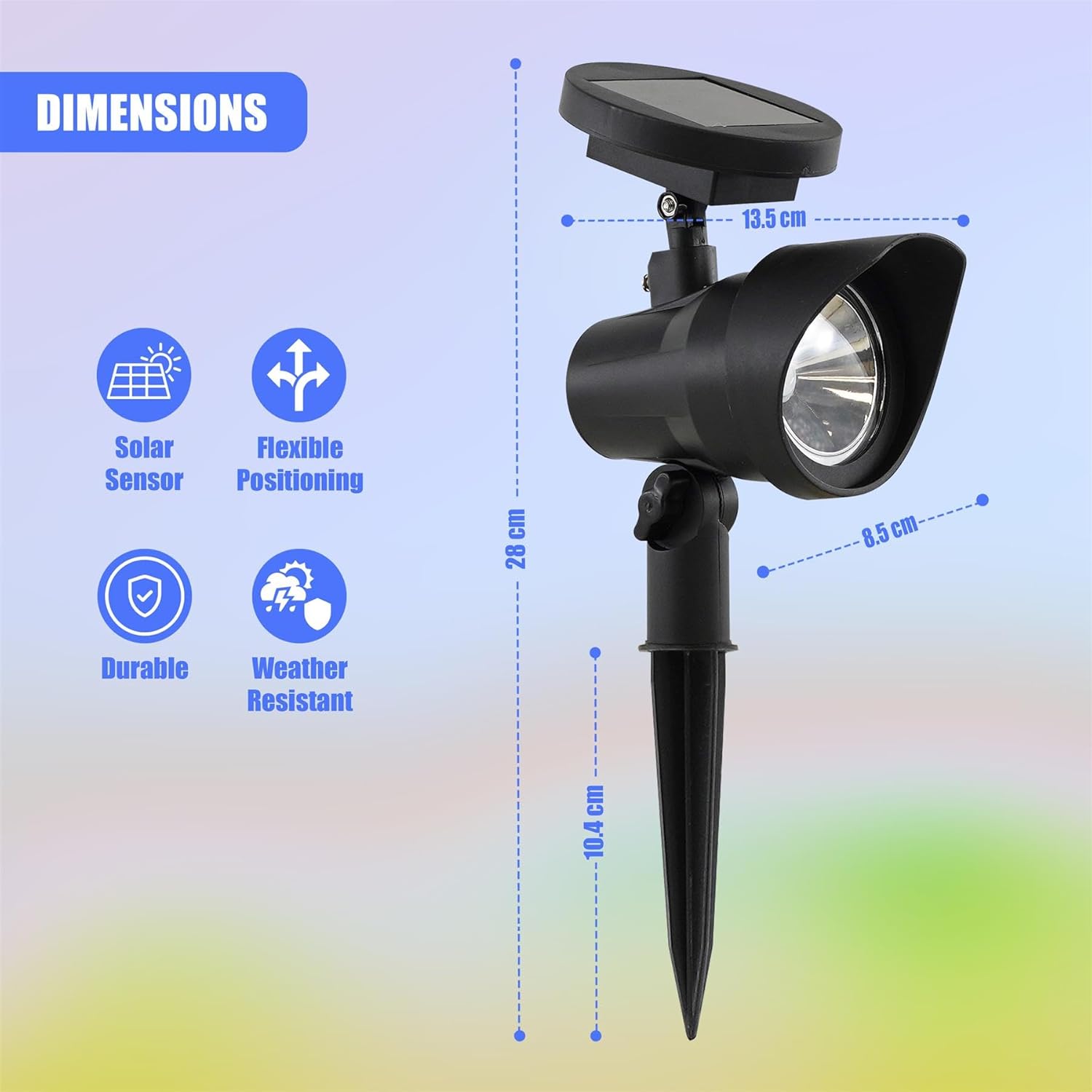 Adjustable Solar Spot Lights with Stakes Set of 2 Warm White LED Black Auto On Off Dusk to Dawn Water Weather Resistant Solar Garden Lights for Outdoor 
