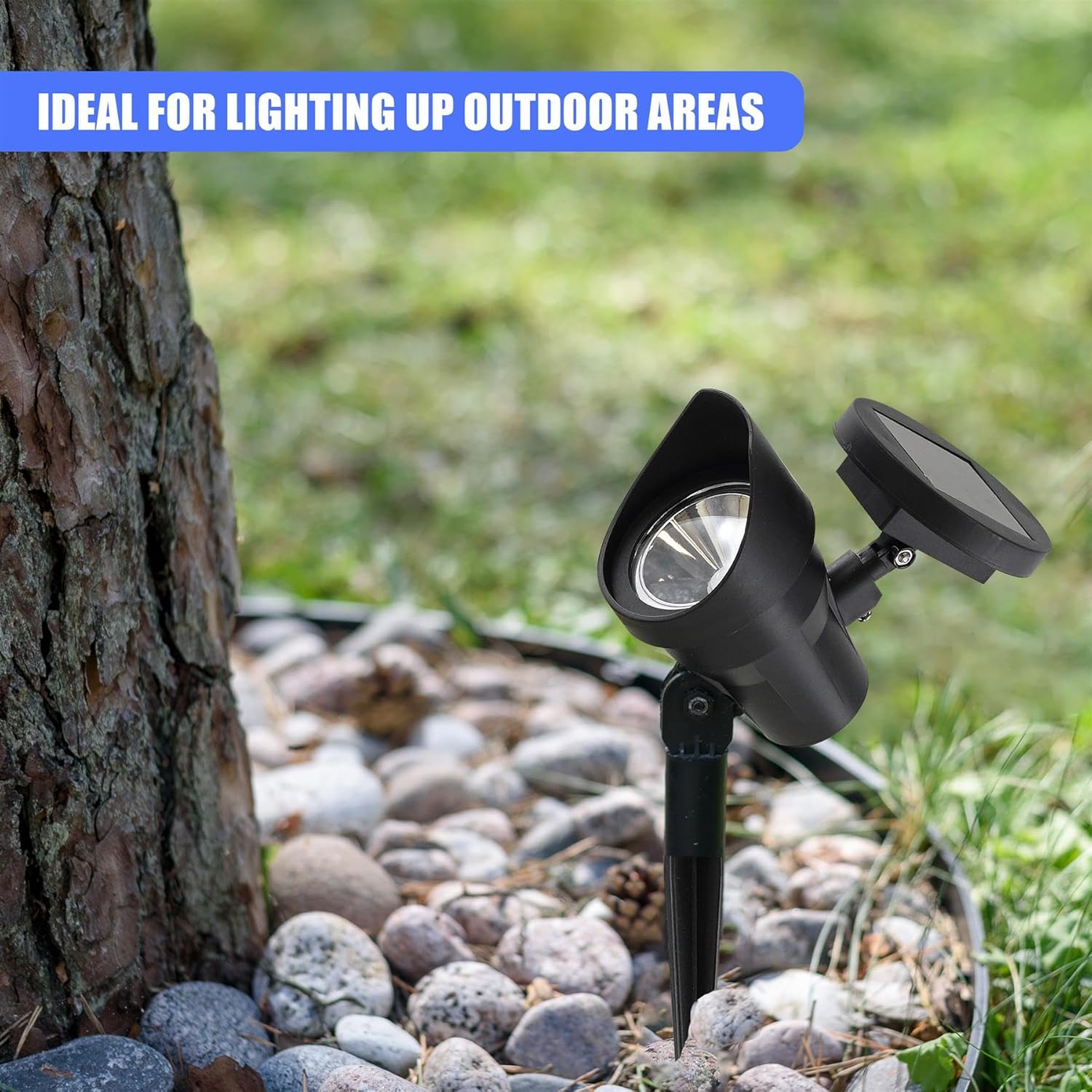 Adjustable Solar Spot Lights with Stakes Set of 2 Warm White LED Black Auto On Off Dusk to Dawn Water Weather Resistant Solar Garden Lights for Outdoor 