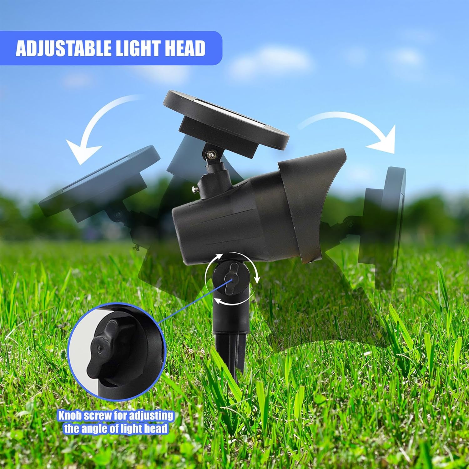 Adjustable Solar Spot Lights with Stakes Set of 2 Warm White LED Black Auto On Off Dusk to Dawn Water Weather Resistant Solar Garden Lights for Outdoor 