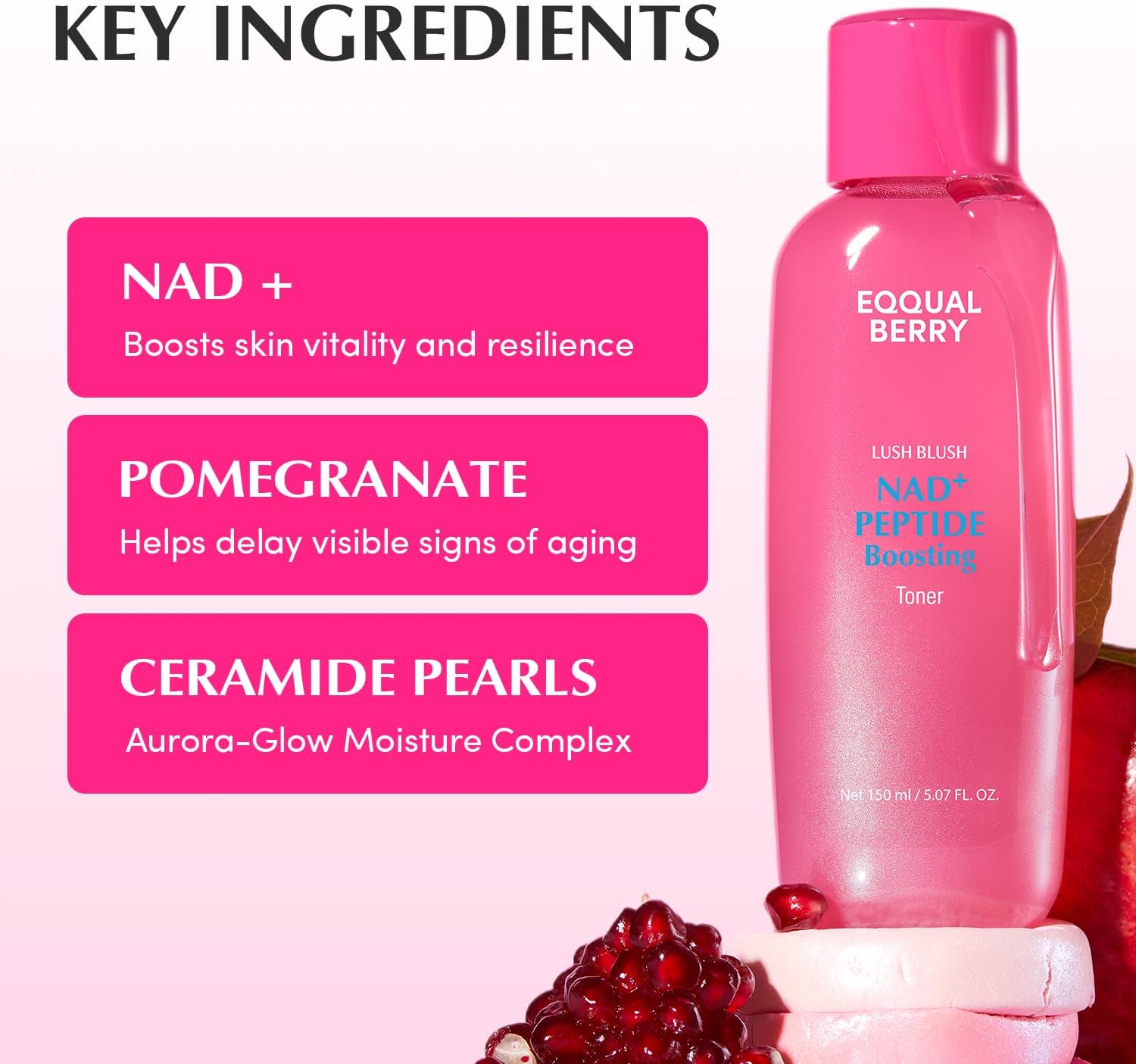 EQQUALBERRY NAD Peptide Boosting Toner 150ml Hydrating Firming Skin Prep Toner with NADPeptides Ceramide Complex Daily Radiance-Supporting Formula New
