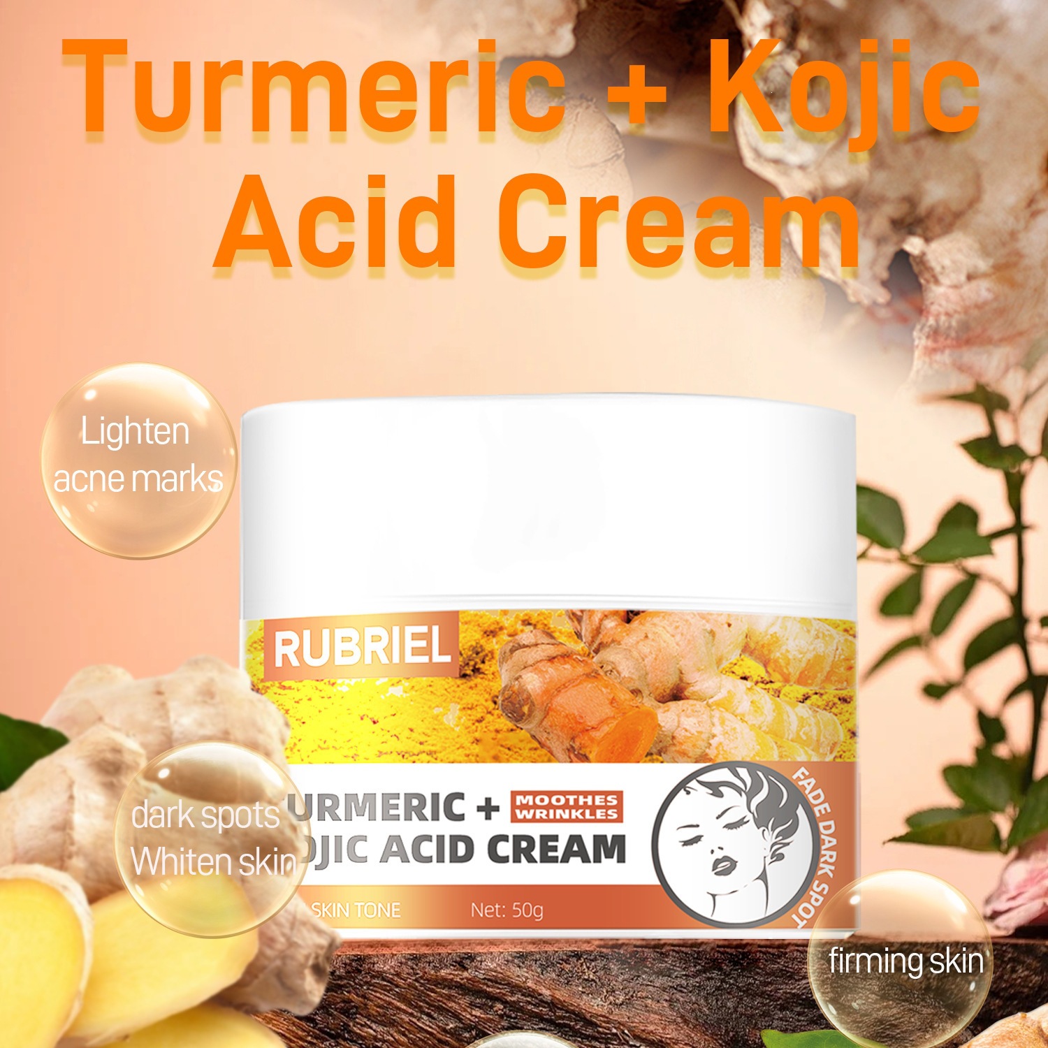 Turmeric Kojic Acid Face Cream Moisturising Anti Wrinkle Gentle Repair for Daily Skin Care Natural 50g