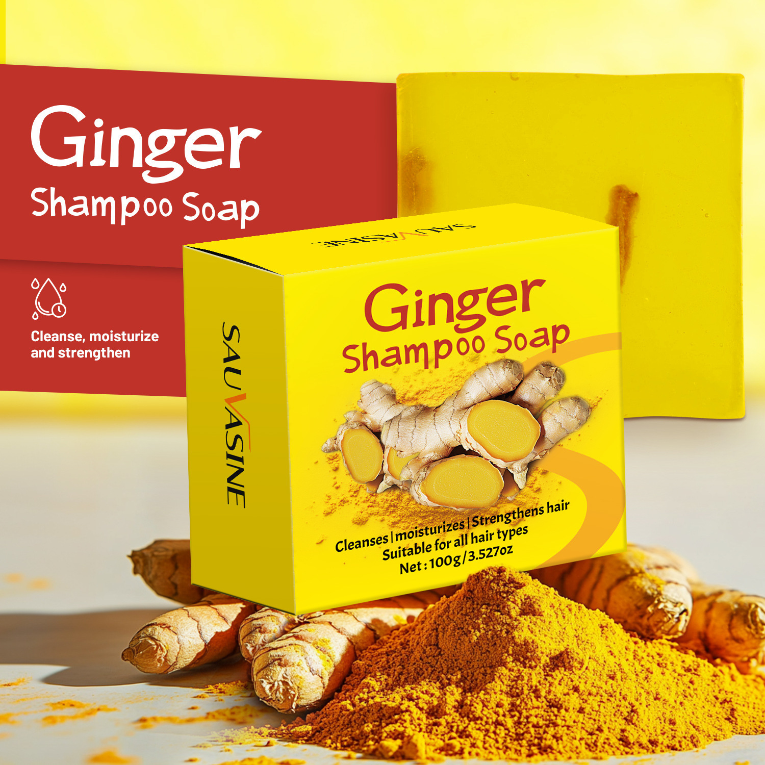 Ginger Shampoo Bar Nourishing Scalp Strengthening Roots For Dry Damaged Hair Daily Cleansing Care 100g