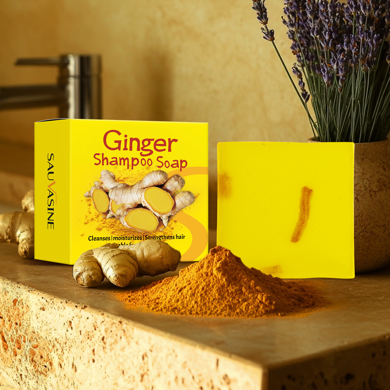 Ginger Shampoo Bar Nourishing Scalp Strengthening Roots For Dry Damaged Hair Daily Cleansing Care 100g