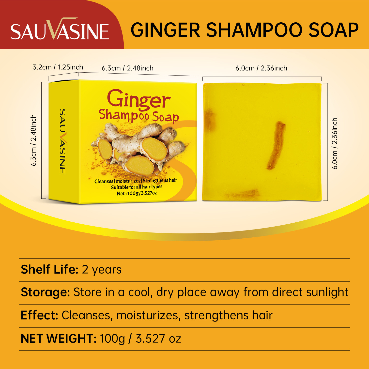 Ginger Shampoo Bar Nourishing Scalp Strengthening Roots For Dry Damaged Hair Daily Cleansing Care 100g