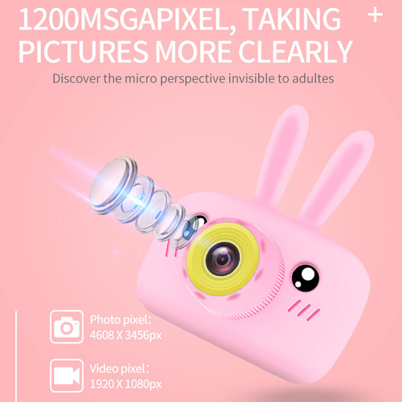 (WT 32G TF Card) New Mini Cartoon Rabbit Camera 2 Inch HD Screen Educational Children Toys Portable Video Digital Camera SLR Camera For Kid Gifts