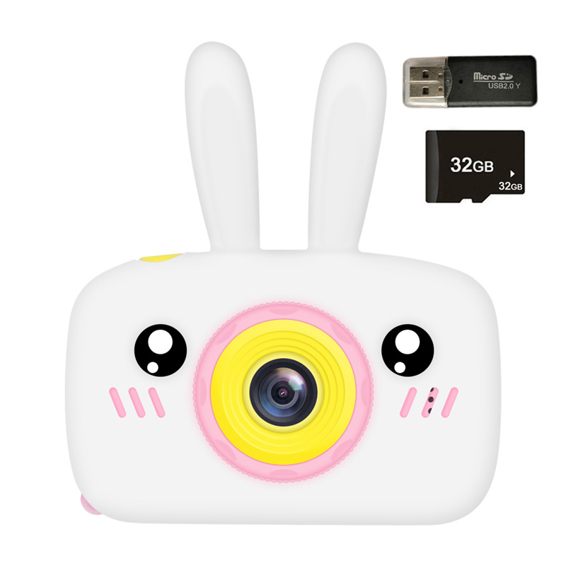 (WT 32G TF Card) New Mini Cartoon Rabbit Camera 2 Inch HD Screen Educational Children Toys Portable Video Digital Camera SLR Camera For Kid Gifts