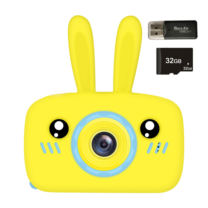 (WT 32G TF Card) New Mini Cartoon Rabbit Camera 2 Inch HD Screen Educational Children Toys Portable Video Digital Camera SLR Camera For Kid Gifts