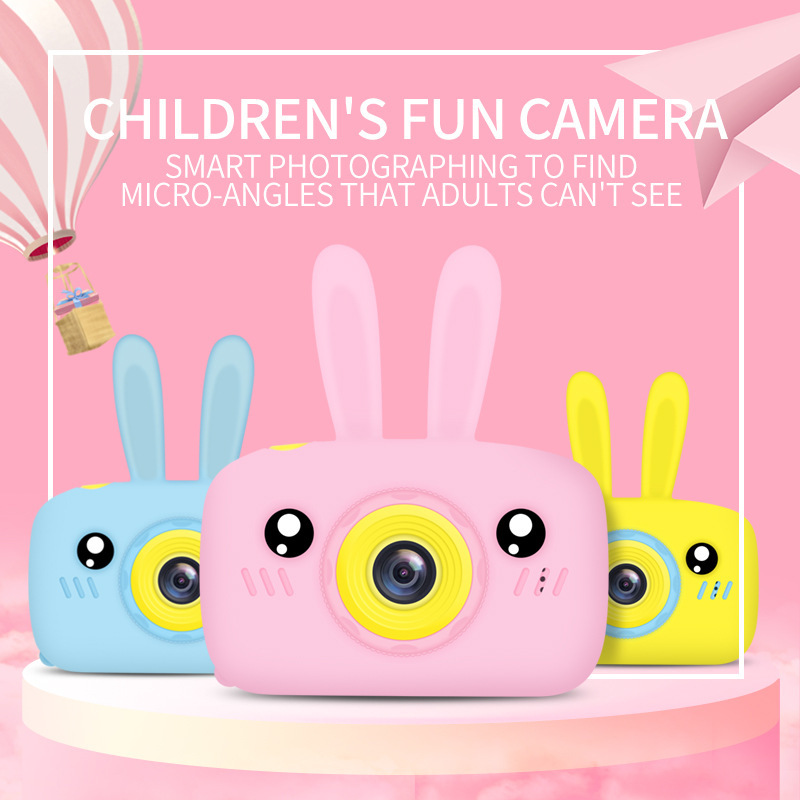 (WT 32G TF Card) New Mini Cartoon Rabbit Camera 2 Inch HD Screen Educational Children Toys Portable Video Digital Camera SLR Camera For Kid Gifts