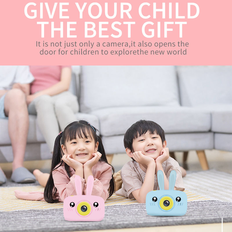 (WT 32G TF Card) New Mini Cartoon Rabbit Camera 2 Inch HD Screen Educational Children Toys Portable Video Digital Camera SLR Camera For Kid Gifts
