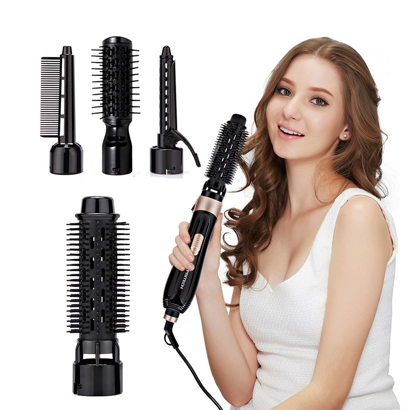 Multifunction 4 In 1 Salon Hot Air Brush Hair Blow Dryer Set Curler Combo Interchangeable Head Professional Salon Styling
