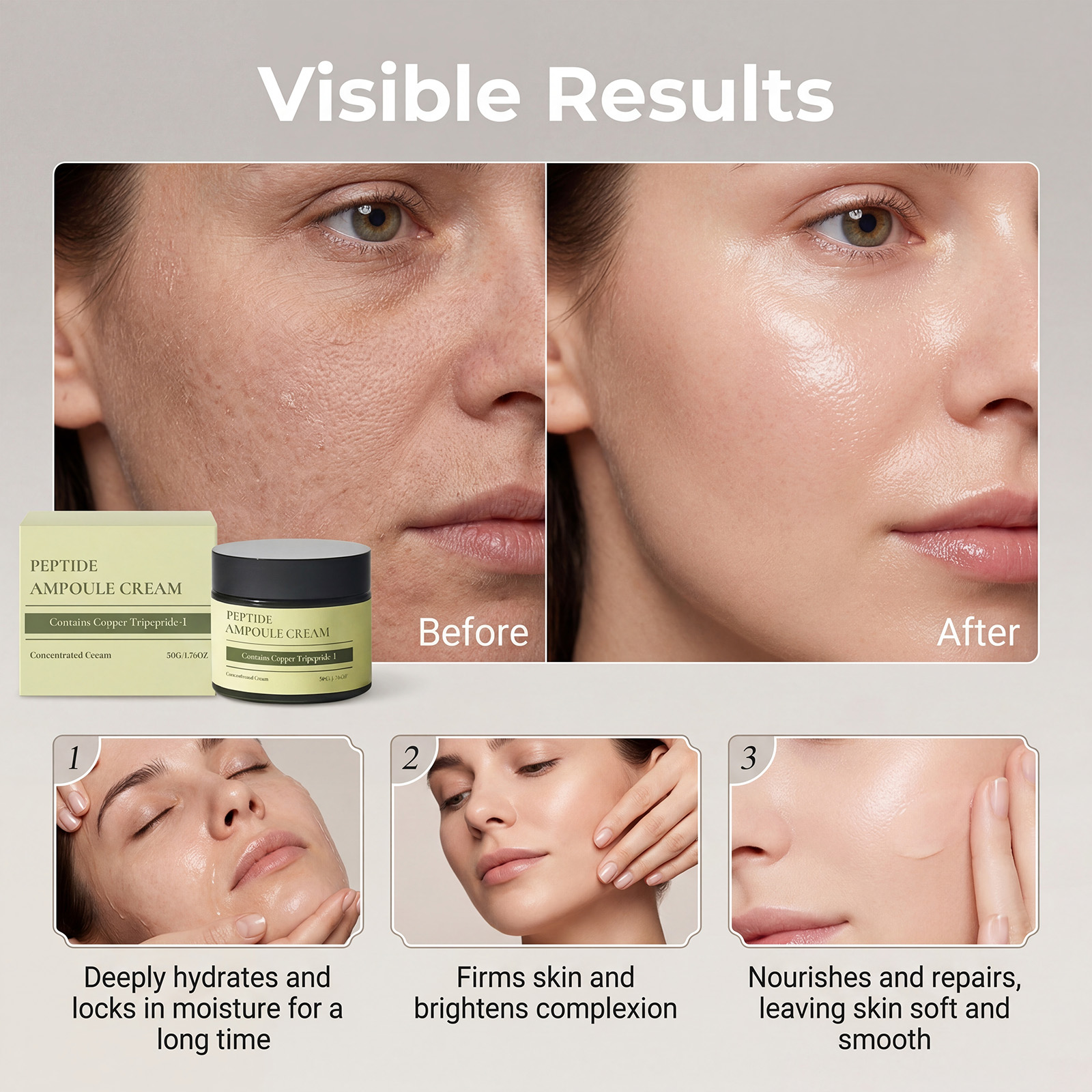 Copper Peptide Moisturizing Cream Contains Copper Peptide Nourishes Skin Boosts Natural Radiance Hydrates Softens Facial Complexion