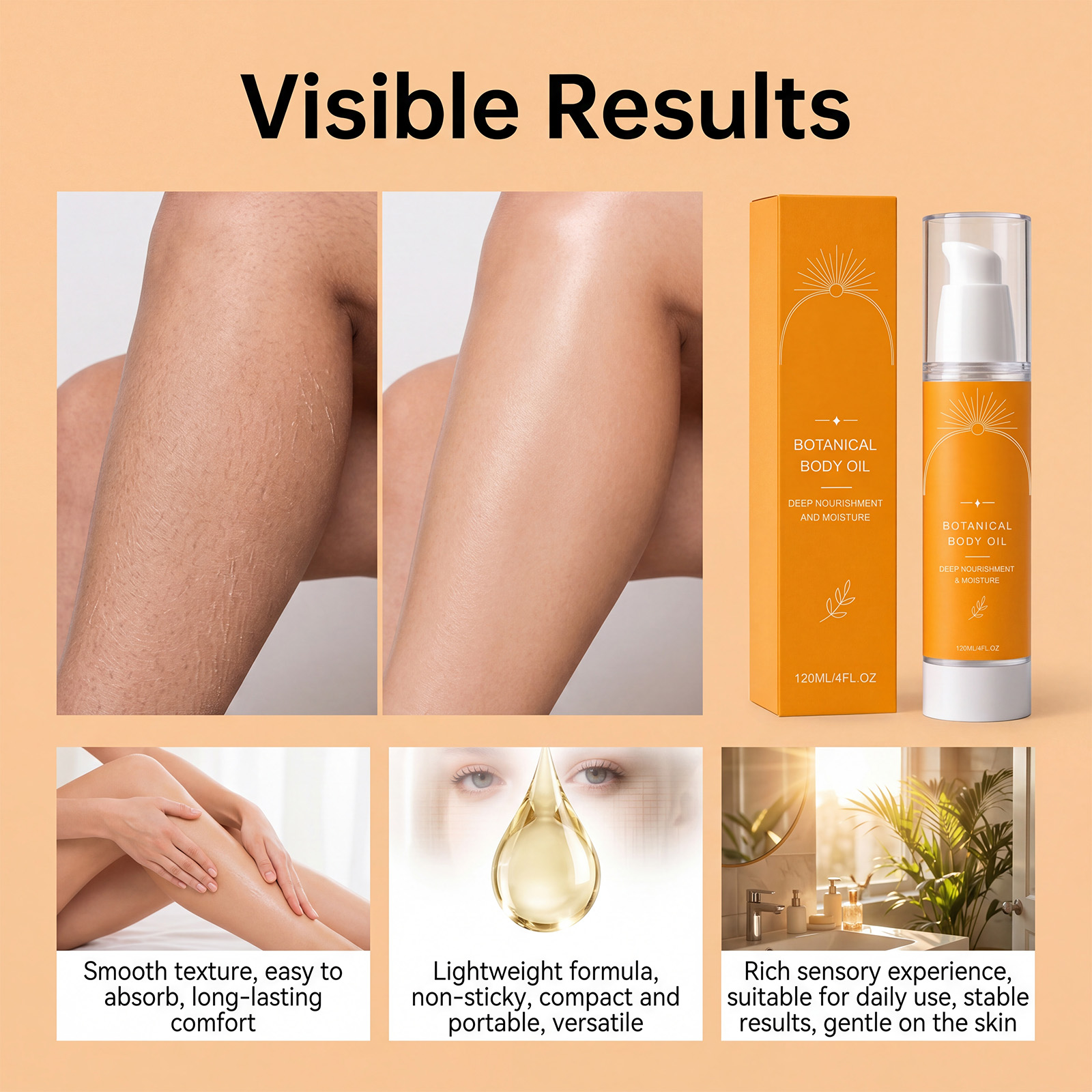 Moisturizing Nourishing Body Essential Oil Silky Texture Mild Comfort Fresh Hydrating Glossy Skin Care Liquid