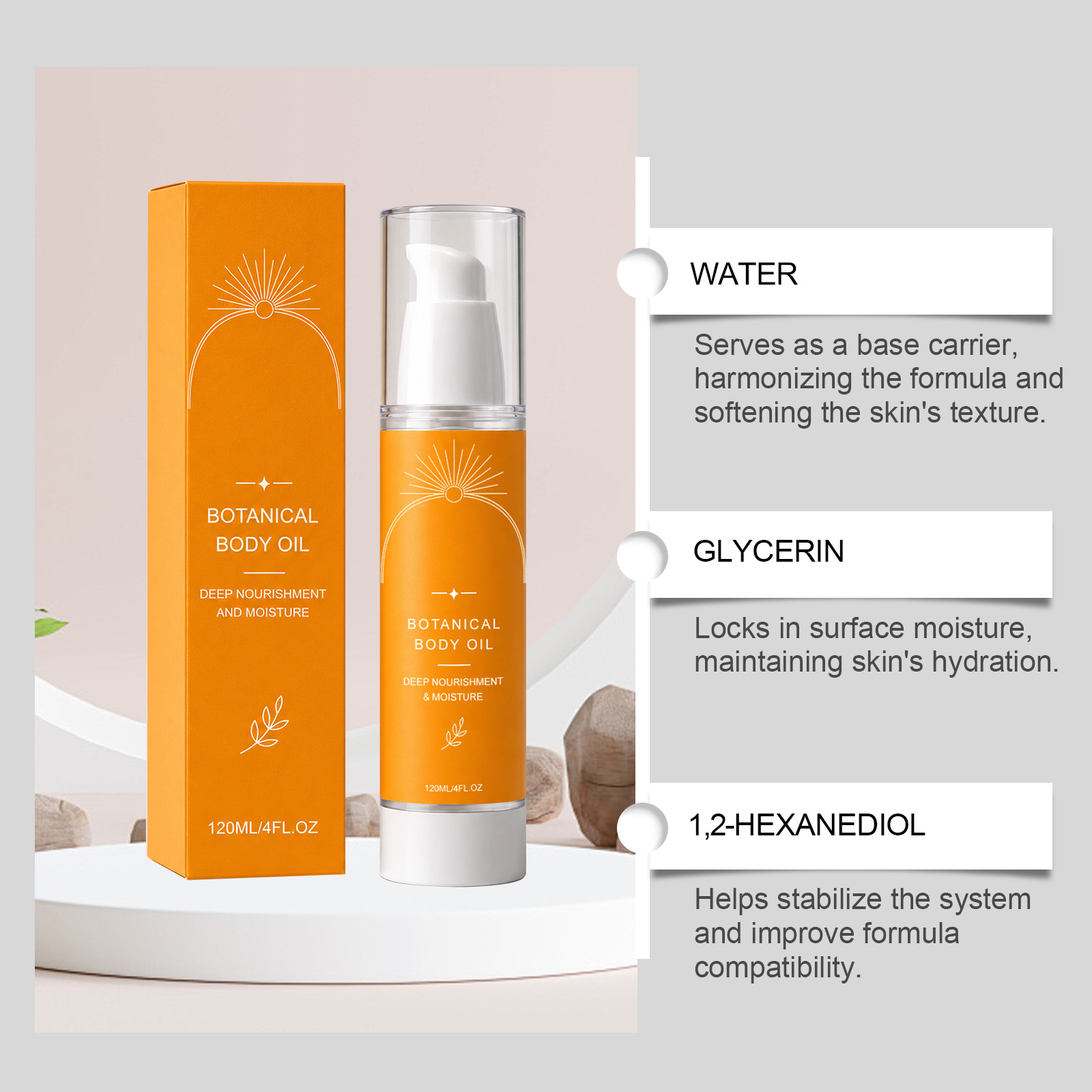 Moisturizing Nourishing Body Essential Oil Silky Texture Mild Comfort Fresh Hydrating Glossy Skin Care Liquid